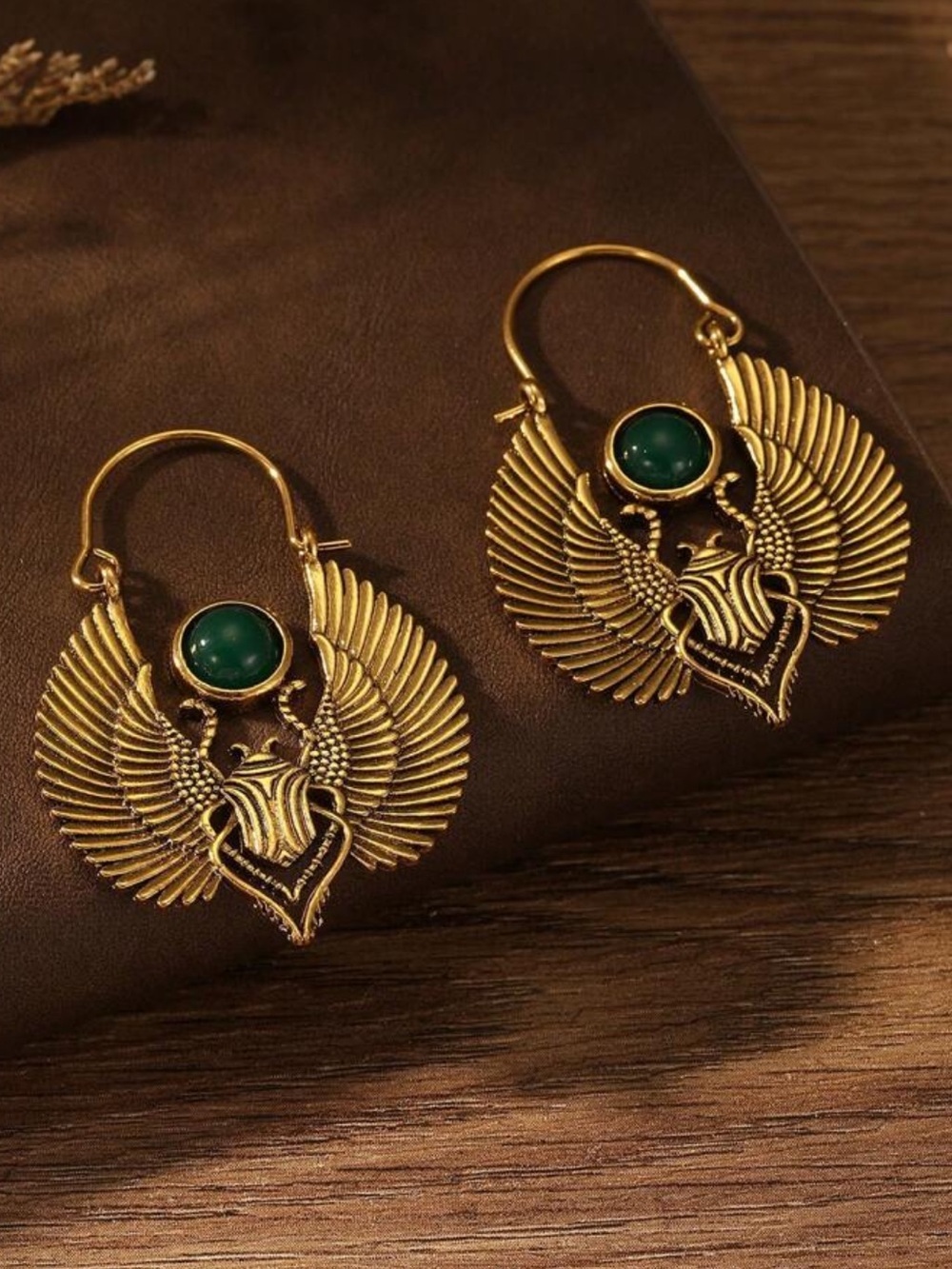 Vintage Scarab Earrings | Egyptian Revival Gold Earrings